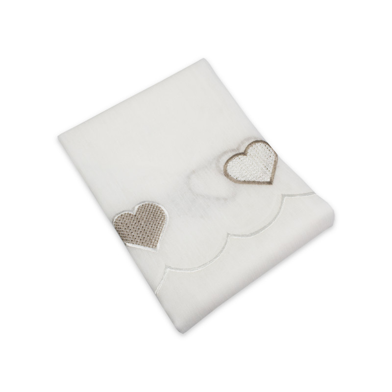 Coppia Tende Bianche Semitrasparenti con Cuori Beige MOD. Jana B1