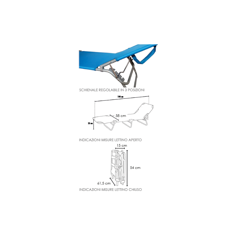 Lettino Prendisole Pieghevole Portatile Leggero Salvaspazio Misura Maxi Colore Blu